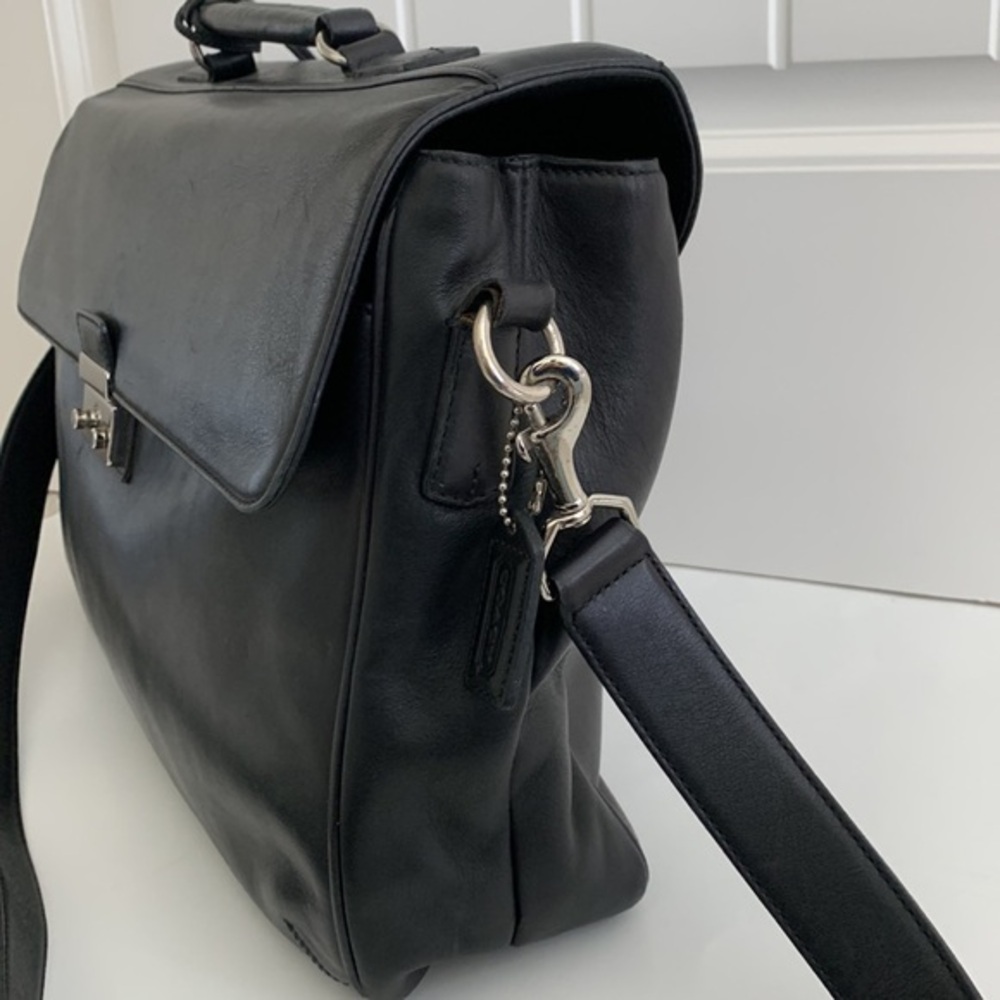 Coach Laptop Messenger Crossbody Briefcase Black Leather Lock Business Bag 5307 - Picture 9 of 16